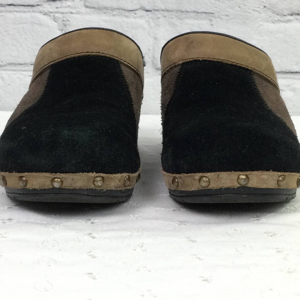 Sanita Black Brown Color Block Suede Studded Slip On Clog Women’s Size 37 - Picture 2 of 14